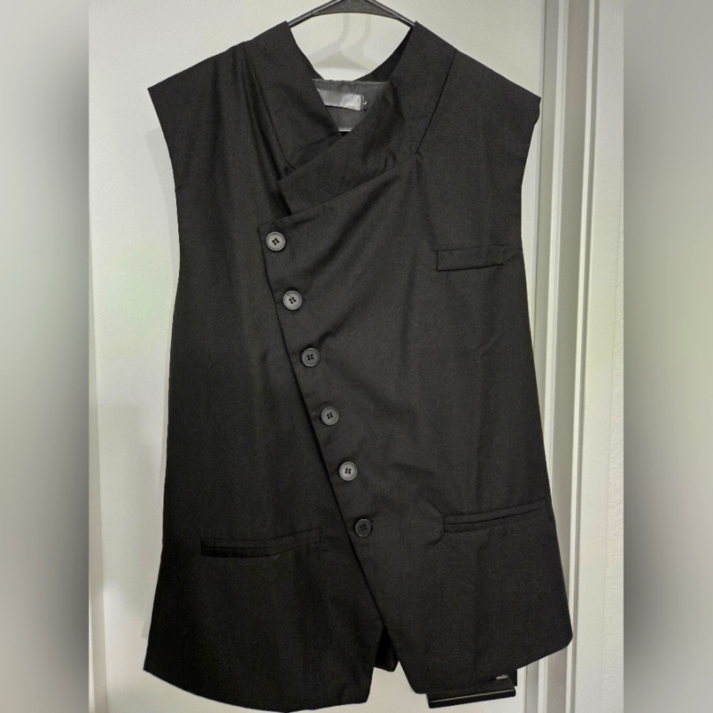 Men's Black Asymmetrical Button Vest